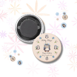 Imán Cute pingüinos nombre texto bilingüe Feliz cumplea