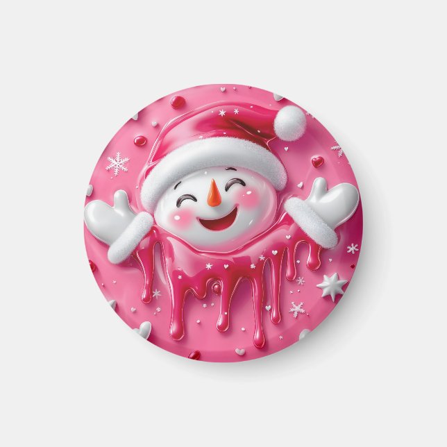 Imán Cute Pink Christmas Snowman Magnet (Frente)