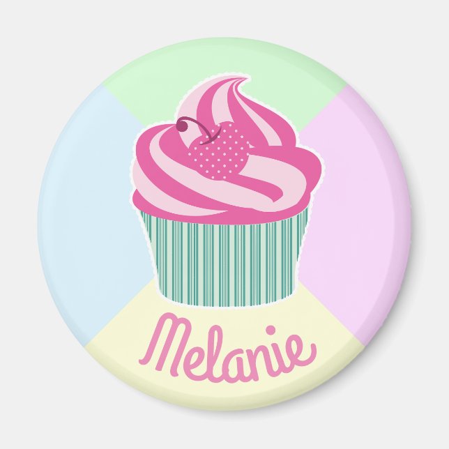 Imán Cute Pink Cupcake Pastel Colors Personalised (Frente)