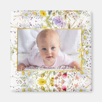 Imán Cute Pink gold Floral Watercolor Baby Girl Photo 