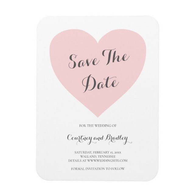 Imán Cute Pink Heart Typography Wedding Save the Date (Vertical)