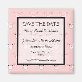 Imán Cute Pink Pig Face Fun Wedding Save The Date