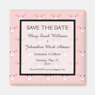 Imán Cute Pink Pig Face Fun Wedding Save The Date