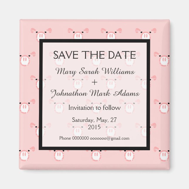Imán Cute Pink Pig Face Fun Wedding Save The Date (Frente)