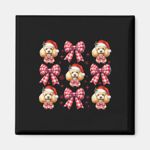 Imán Cute Poodle Perro Rojo Coquette Bow Navidades F