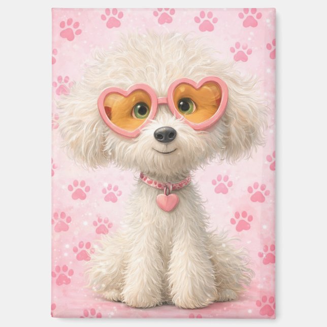 Imán Cute Poodle with Pink Paw Prints Tote Bag  (Anverso)