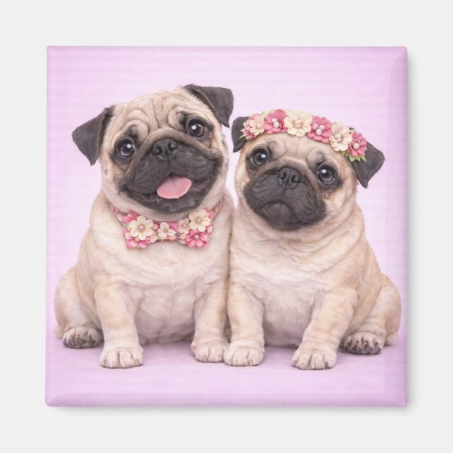 Imán Cute Pug Couple Valentine Illustration  (Frente)