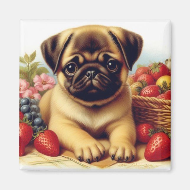Imán Cute Pug Pintura de época (Frente)