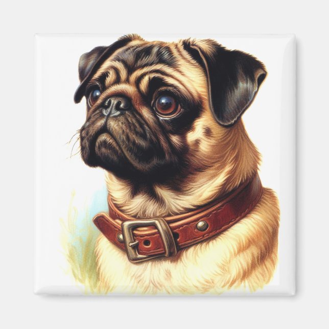 Imán Cute Pug Retro Pintura (Frente)