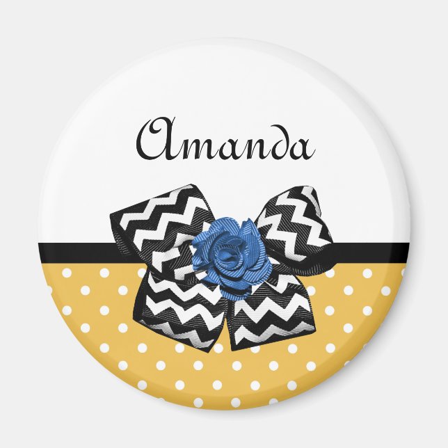 Imán Cute puntos amarillos Rosa azul Chevron Bow con no (Frente)