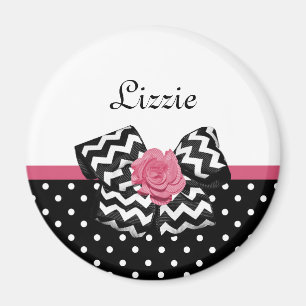 Imán Cute puntos negros rosados rosados chevron y nombr