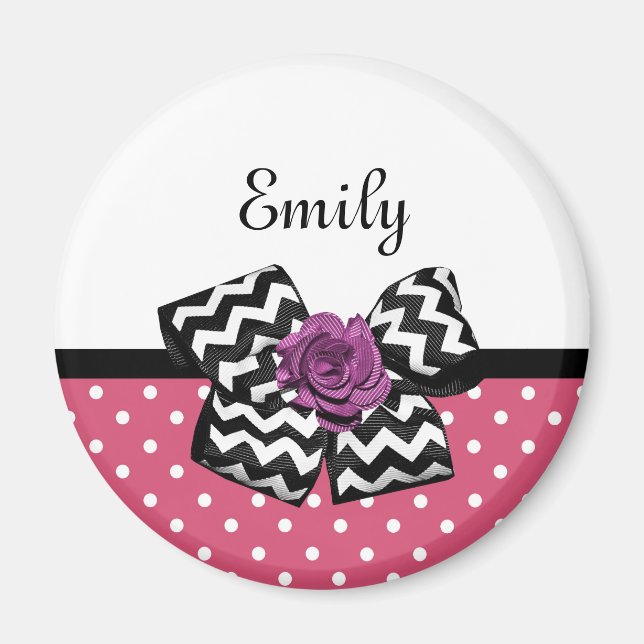 Imán Cute puntos rosas puras Rosa chevron doblado y nom (Frente)