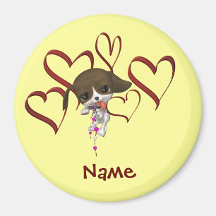 Imán Cute Puppy Y Hearts Name Magnet