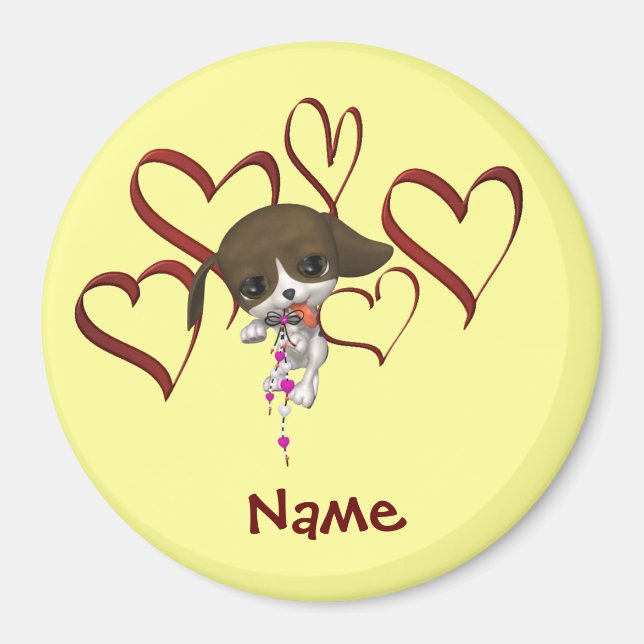 Imán Cute Puppy Y Hearts Name Magnet (Frente)