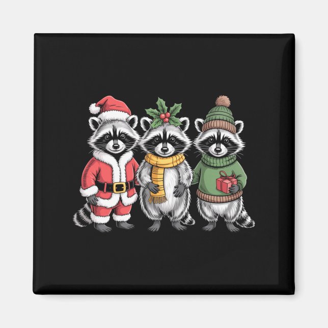 Imán Cute Raccoon Christmas Funny Holiday Santa Claus A (Frente)