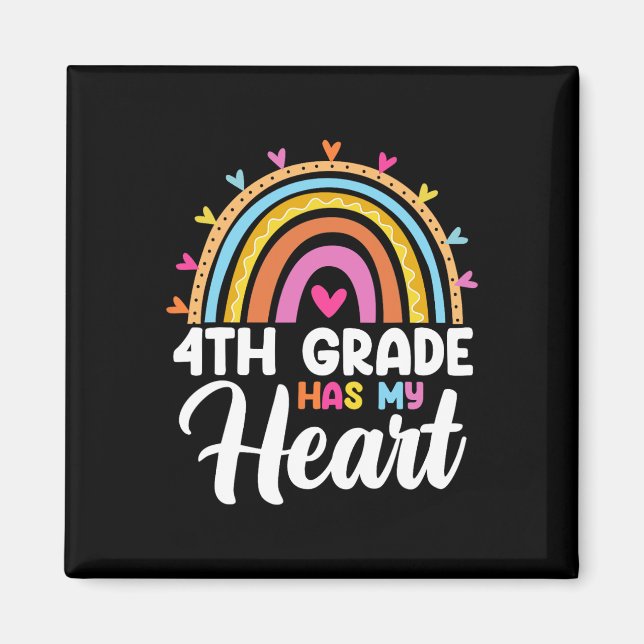 Imán Cute Rainbow 4to Grado Tiene Mi Corazón Profesor S (Frente)