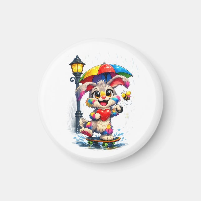 Imán Cute Rainbow Bunny with Umbrella Design (Frente)