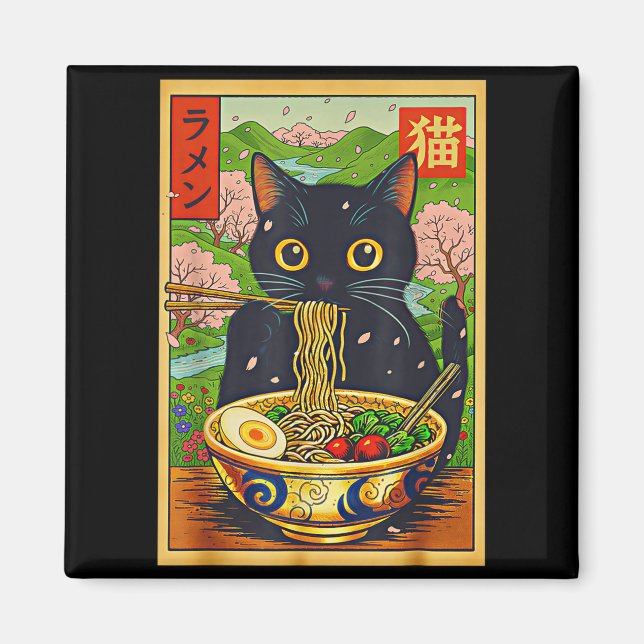 Imán Cute Ramen Cat Nature Flowers Noodle Anime  (Frente)
