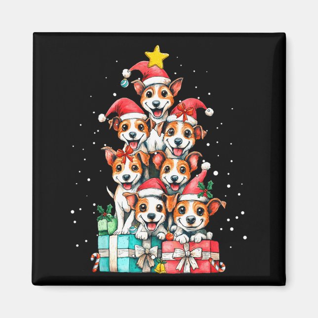 Imán Cute Rat Terrier Le perro árbol de Navidad Xmas  (Frente)