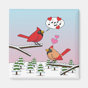 Imán Cute Red Northern Cardinals aman el paisaje invern