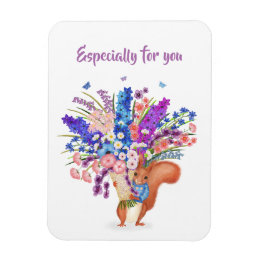 Imán Cute red squirrel with flowers magnet