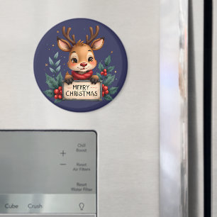 Imán Cute Reno de Navidad con Acebo y Letrero