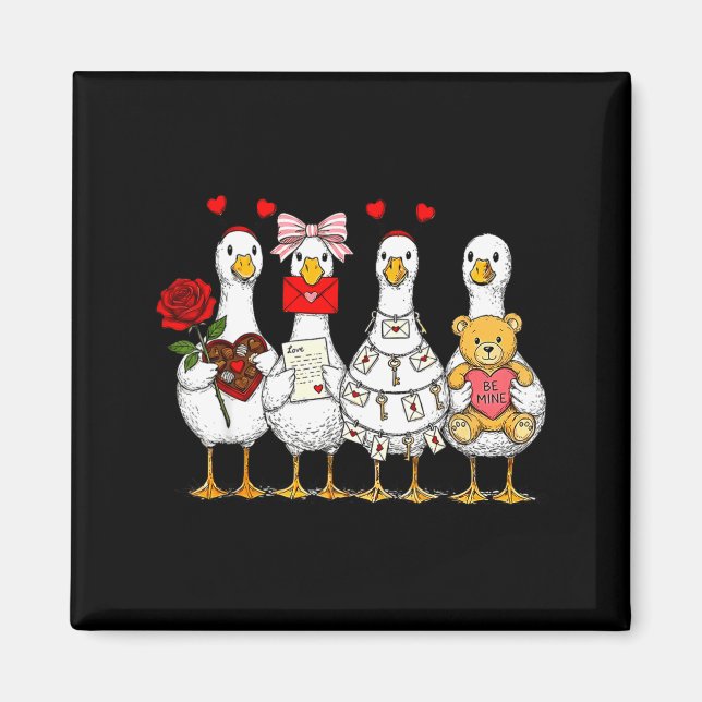 Imán Cute Retro Valentine Silly Gooses Duck Love Couple (Frente)