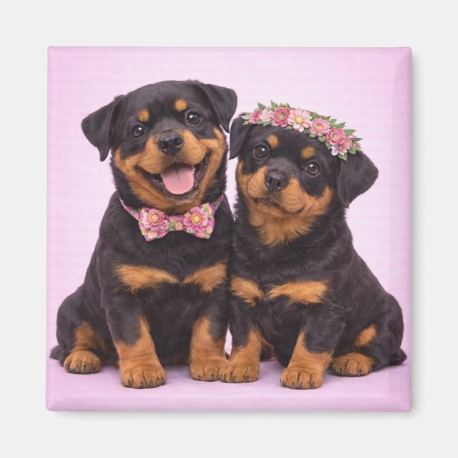 Imán Cute Rottweiler Couple Valentine Illustration (Frente)