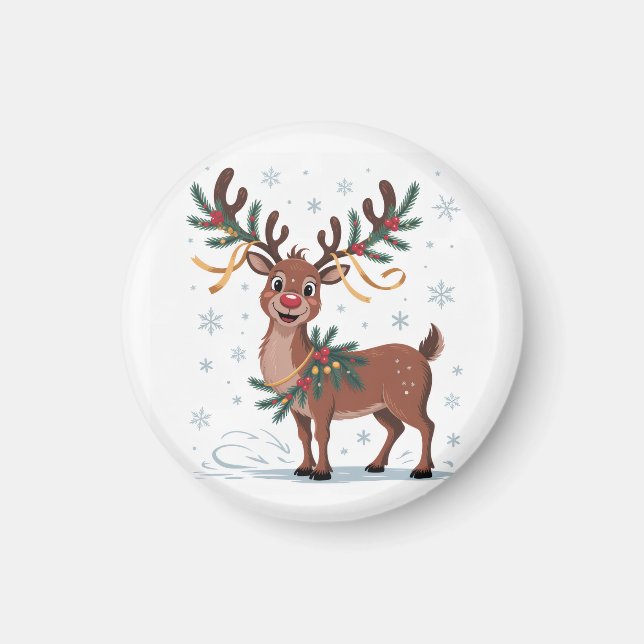 Imán Cute Rudolph con acentos dorados (Frente)