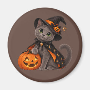 Imán Cute Russian Blue Cat Witch Halloween