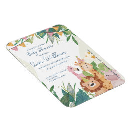Imán Cute Safari Animals Green Leafy Theme Baby Shower