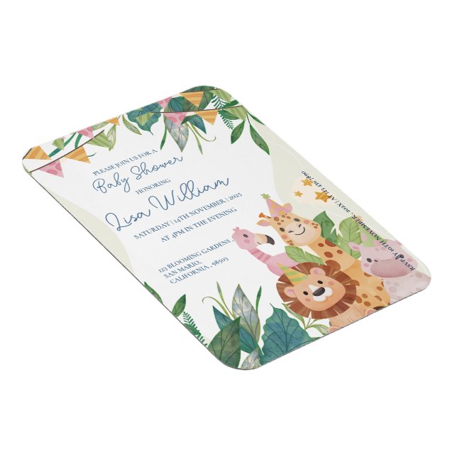 Imán Cute Safari Animals Green Leafy Theme Baby Shower (Lado Derecho)