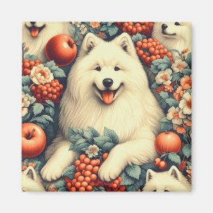 Imán Cute Samoyed Floral Pintura