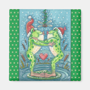 IMÁN CUTE SANTA FROGS KISSING BAJO EL MISTLETO DRAGONFL