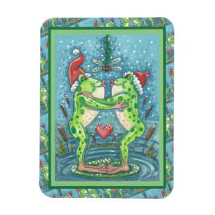 IMÁN CUTE SANTA FROGS KISSING BAJO EL MISTLETO DRAGONFL