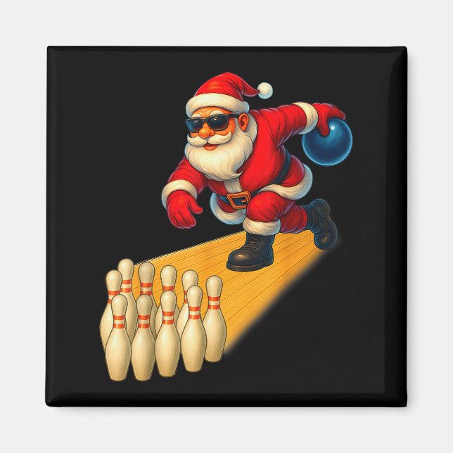 Imán Cute Santa Playing Bowling Ball And Pins Bowler Ch (Frente)