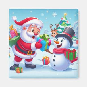 Imán Cute Santa y Snowman