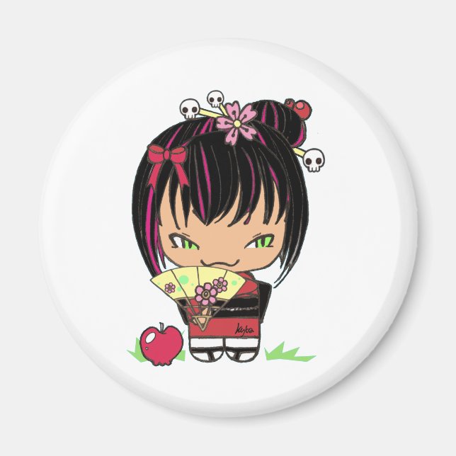 Imán Cute Scary Miao - muñeca gótica kokeshi (Frente)