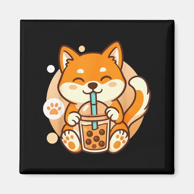 Imán Cute Shiba Inu Dog Bubble Boba Tea Anime Kawaii Ne (Frente)