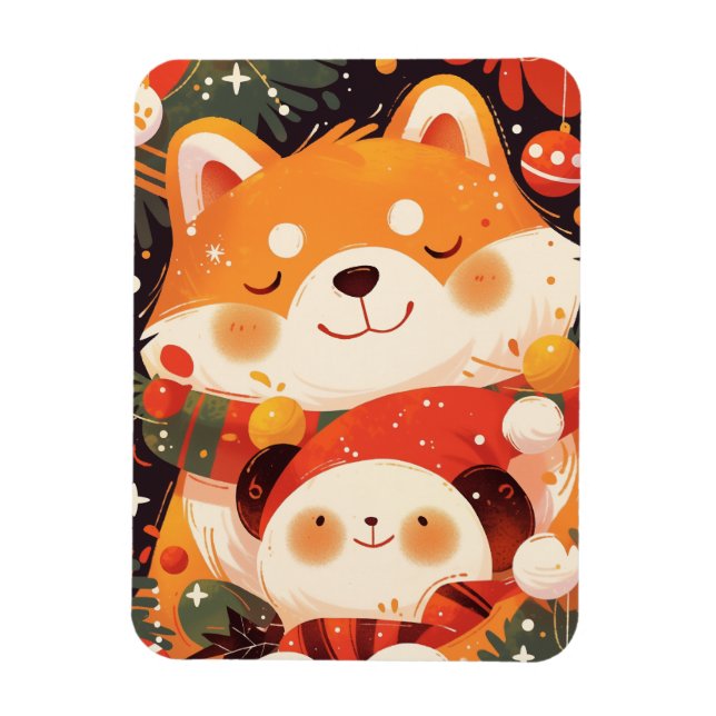 Imán Cute Shiba Inu Hugging Panda Plush (Vertical)