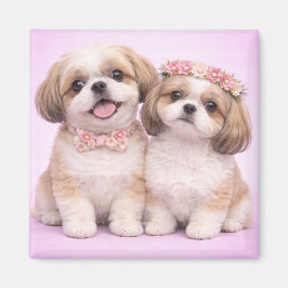 Imán Cute Shih Tzu Couple Valentine Illustration