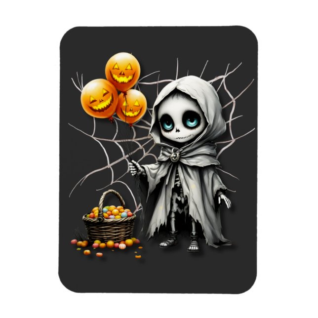 Imán Cute Skeleton Girl with Pumpkin Balloons  (Vertical)