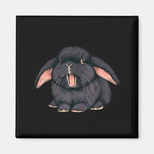 Imán Cute Sleepy Holland Lop Rabbit Yawn Black Bunny Wa (Frente)