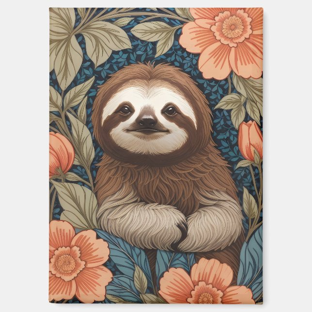 Imán Cute Sloth Elegant Floral William Morris Inspired (Anverso)