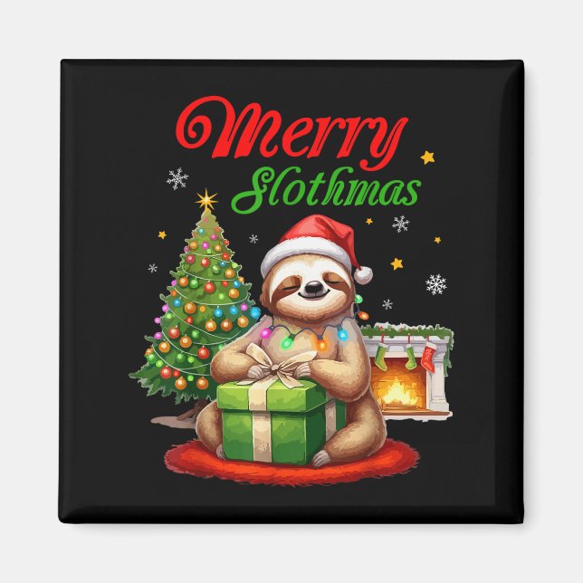 Imán Cute Sloth Santa Christmas Merry Slothmas Slo Ho H (Frente)