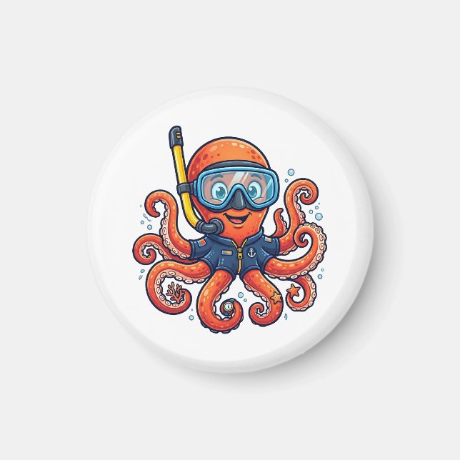 Imán Cute Snorkeling Octopus - Ocean Explorer (Frente)