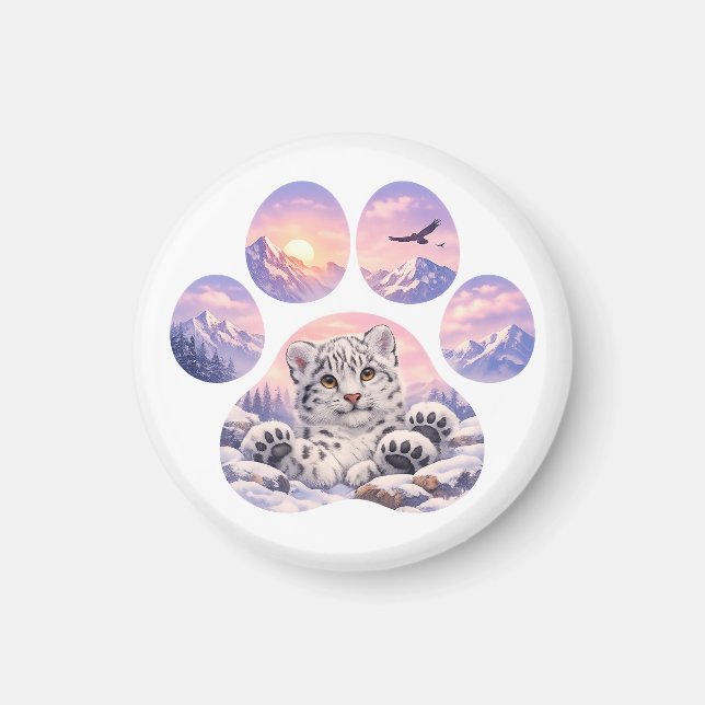 Imán Cute Snow Leopard Paw Mountain Design (Frente)