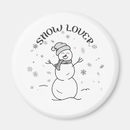 Imán Cute Snowman with SNOW LOVER Text and Snowflakes  