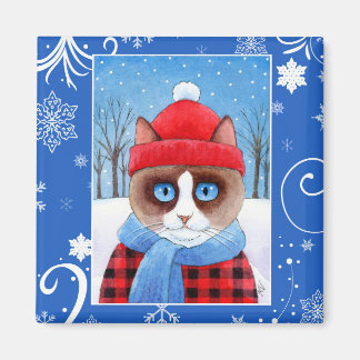 Imán Cute Snowshoe Ragdoll cat, Navidades en la natural