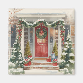 Imán Cute Snowy Christmas Porch 
